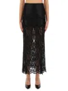 Rabanne Black Viscose Jersey And Lace Midi Skirt