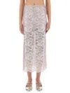 Rabanne Midi Skirt With Scalloped Waistline And Metallic Lace Fabric In Pink