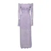 Rabanne Long Lilac Lace Dress Bardot Neckline In Purple