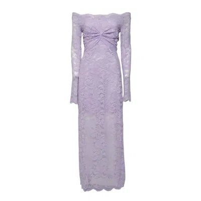 Rabanne Long Lilac Lace Dress Bardot Neckline In Purple