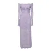 Rabanne Long Lilac Lace Dress Bardot Neckline In Purple