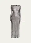 Rabanne Womens Round-neck Metallic-weave Knitted Maxi Dress Silver In Silver
