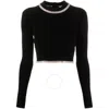 Rabanne Long Sleeve Crystal Embellished Pullover Sweater In Black