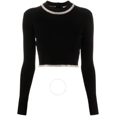 Rabanne Long Sleeve Crystal Embellished Pullover Sweater In Black