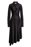 Rabanne Long Sleeve Draped Jersey Midi Dress In Black