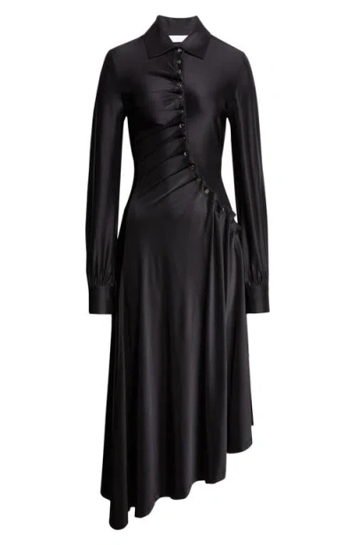 Rabanne Long Sleeve Draped Jersey Midi Dress In Black
