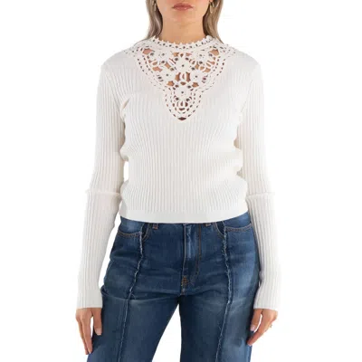 Rabanne Long Sleeve Floral Detail Knit Sweater In White