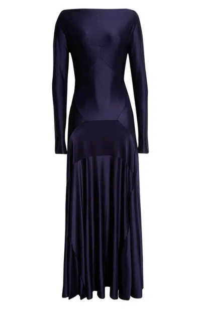 Rabanne Long Sleeve Godet Detail Jersey Maxi Dress In Blue