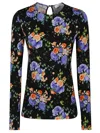 Rabanne Long Sleeve Haut Top In Flower/black/purple