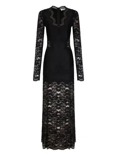 Rabanne Intricate Lace Maxi Dress With Center Back Zip Closure In Black