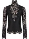 Rabanne Long-sleeved Lace Top In Black