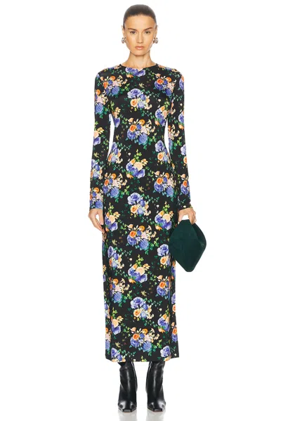 Rabanne Long Sleeve Maxi Dress In Black & Purple Flower