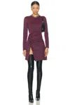 Rabanne Long-sleeve Ruched Mini Dress In Multi In Red & Black Geometric