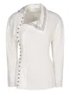 Rabanne Studded Asymmetric Reversed Satin Top In White