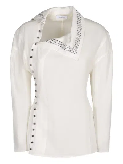 Rabanne Studded Asymmetric Reversed Satin Top In White