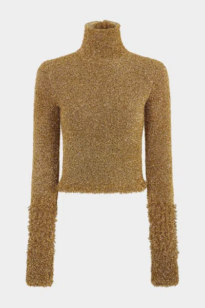 Rabanne Metallic Knitted Long-sleeved Top In Gold