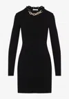 Rabanne Womens Chain-embellished Stretch-cotton Mini Dress Black In Black