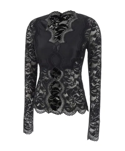 Rabanne Long-sleeved Cut-out Lace Top In Black