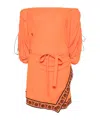 Rabanne Orange Short Dress With Bare Shoulders And Printed Hemline In Orange