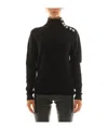 Rabanne Black Virgin Wool Turtleneck Sweater With Silver Buttons In Black