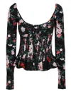 Rabanne Floral-print Pleated Long-sleeve Bustier Top In V986