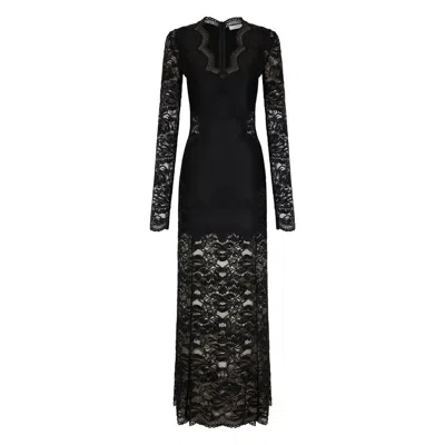 Rabanne Long-sleeve Stretch Lace Jersey Maxi Dress In Black