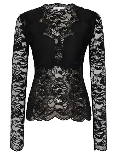 Rabanne Long-sleeve Top In Lace And Jersey In Black
