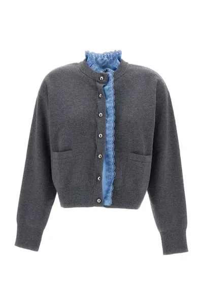 Rabanne Long-sleeved Cardigan With Removable Satin Insert In Gray