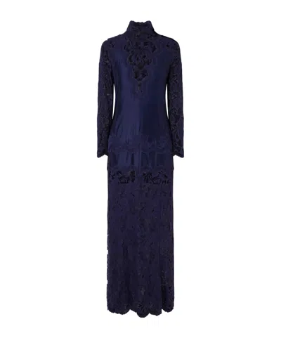 Rabanne Lace-trimmed Jersey Maxi Dress In Blue