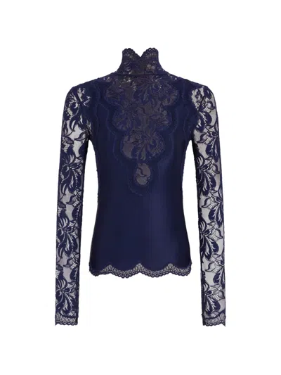 Rabanne Long-sleeved Lace Top In Blue