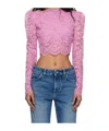 Rabanne Short Stretch Lace Top In Pink