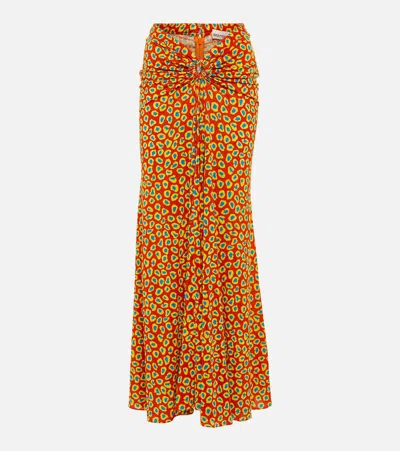 Rabanne Low-rise Printed Jersey Maxi Skirt In Multicoloured