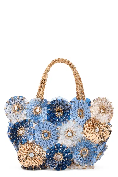 Rabanne Luminous Mini Handbag With 3d Floral Accents In Blue