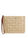 Rabanne Metallic Woven Raffia Pouch In Neutrals