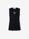 Rabanne Fitted Ribbed Tank Top With Metallic Logo Detail In Black