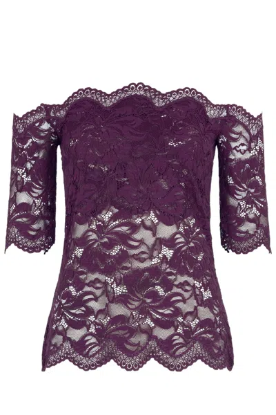 Rabanne Magenta Boat Neck Scalloped Transparent Lace Polyamide Top In Purple