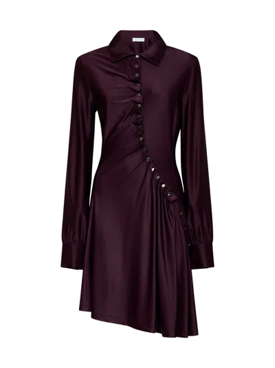 Rabanne Magenta Purple Jersey Asymmetric Gathered Mini Dress In Burgundy