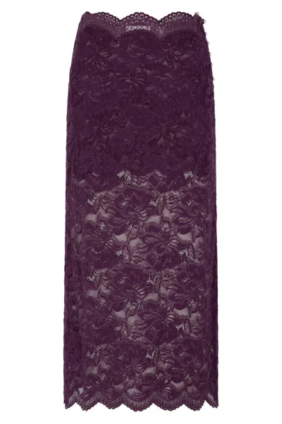 Rabanne Magenta Sheer Lace Side Buttons Polyamide Midi Skirt In Purple