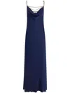 Rabanne Chain Strap Satin Finish Floor-length Dress In Blau