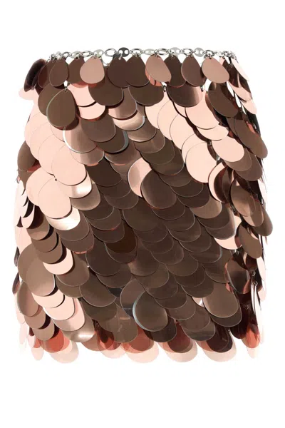 Rabanne Maxi-style Sequin Mini Skirt In Leather With Rhinestone Detail In Brown