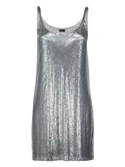 Rabanne Metallic Sleeveless Top With Spaghetti Straps And Chainmail In Tech Fabric Woman In Silver