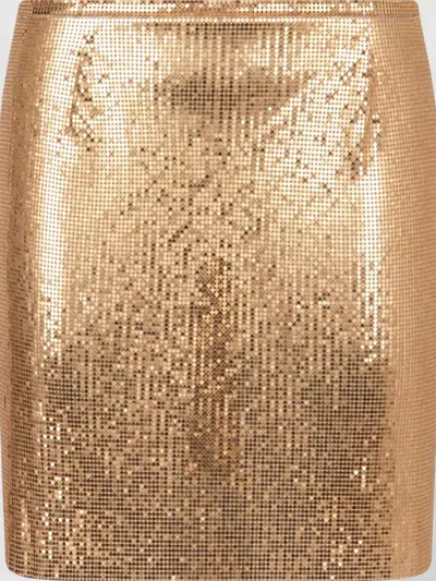 Rabanne Mesh Knit Fitted Skirt In Gold