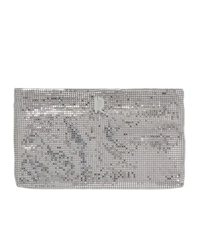 Rabanne Mesh Logo Clutch Bag In Silver