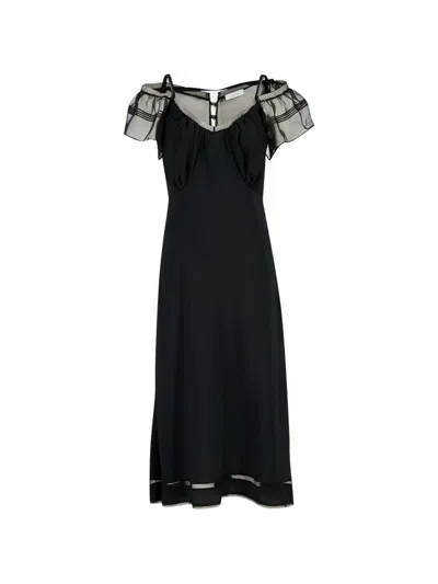 Rabanne Mesh-panelled Cold-shoulder Midi Dress In Black