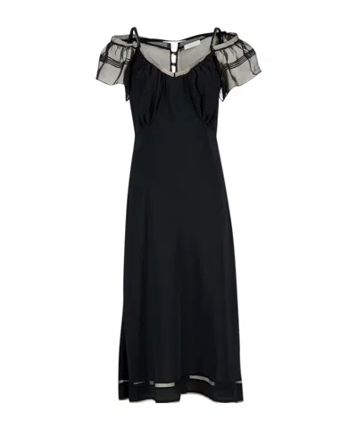 Rabanne Mesh-panelled Cold-shoulder Midi Dress In Black