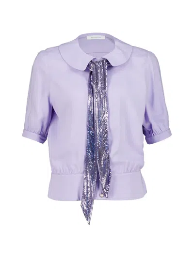 Rabanne Mesh-tie Buttoned Blouse In Purple