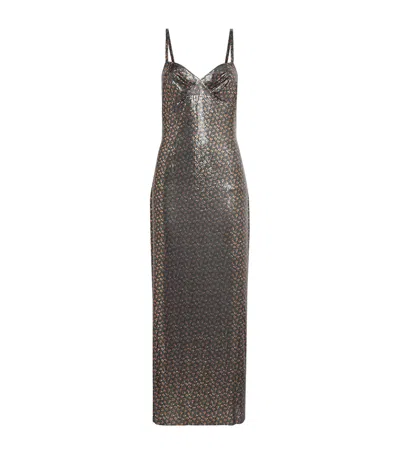 Rabanne Floral-printed Chainmail Gown In Brown