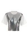 Rabanne Cropped Cotton-jersey And Chainmail T-shirt In Metallic