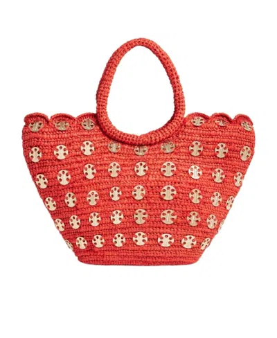 Rabanne Metallic Disc Basket Bag In Red