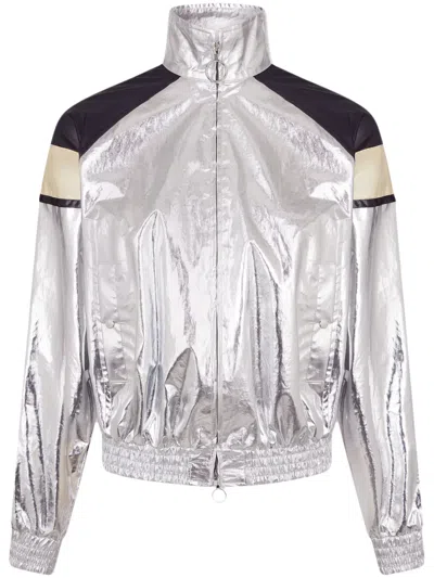 Rabanne Metallic-finish Stand-up Collar Jacket In Silver